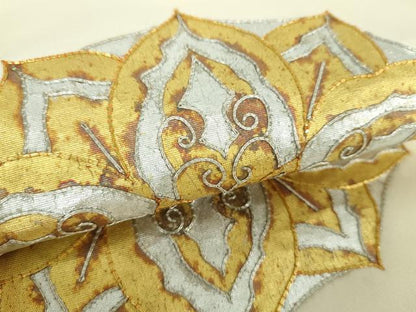 平和屋着物●塩瀬　九寸名古屋帯　駒刺繍　総刺繍　花丸文　金銀彩　正絹　逸品　DAAX4222ps