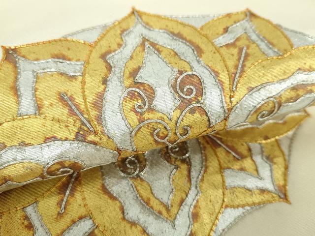 平和屋着物●塩瀬　九寸名古屋帯　駒刺繍　総刺繍　花丸文　金銀彩　正絹　逸品　DAAX4222ps
