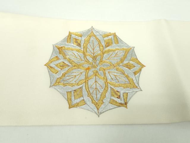 平和屋着物●塩瀬　九寸名古屋帯　駒刺繍　総刺繍　花丸文　金銀彩　正絹　逸品　DAAX4222ps