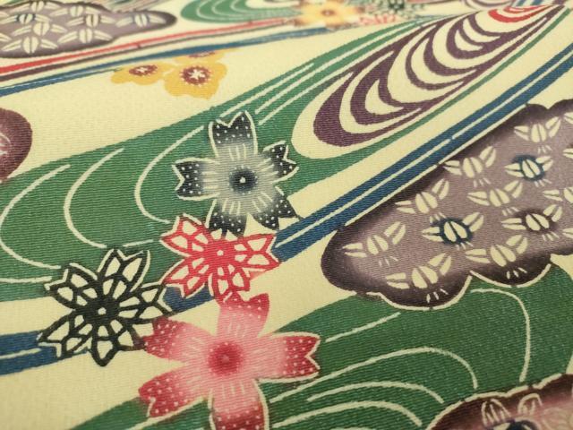 平和屋着物●本場琉球紅型　九寸名古屋帯　流水花文　正絹　逸品　DABE5624ps