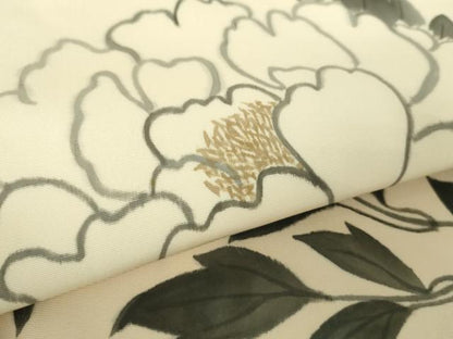 平和屋着物●塩瀬 九寸名古屋帯 作家物 手描き 牡丹文 正絹 逸品 DAAX4231ps