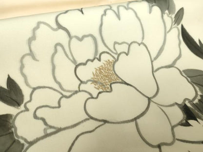 平和屋着物●塩瀬 九寸名古屋帯 作家物 手描き 牡丹文 正絹 逸品 DAAX4231ps