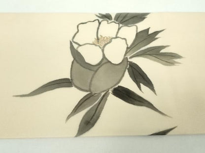 平和屋着物●塩瀬 九寸名古屋帯 作家物 手描き 牡丹文 正絹 逸品 DAAX4231ps
