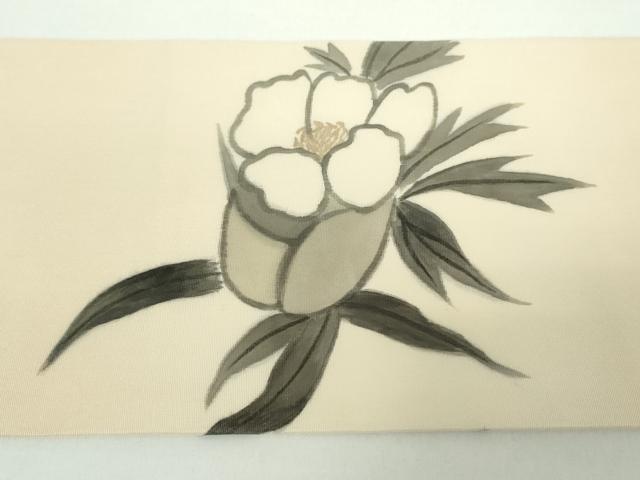 平和屋着物●塩瀬 九寸名古屋帯 作家物 手描き 牡丹文 正絹 逸品 DAAX4231ps