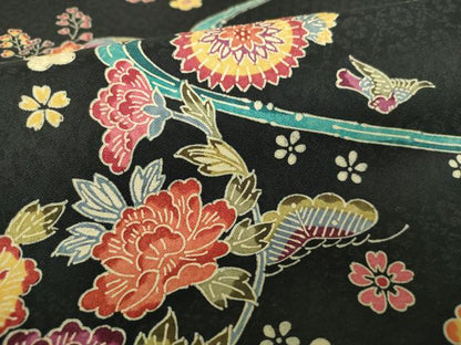 平和屋着物●九寸開き名古屋帯　作家物　本古代　民藝流水紋紅型　黒地　証紙付き　正絹　逸品　DAAX4234ps