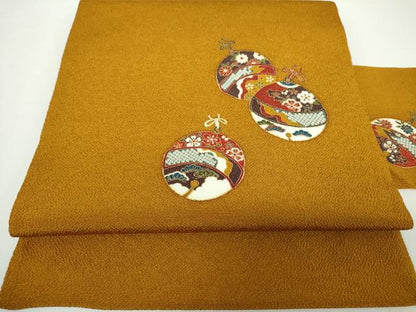 平和屋着物●九寸名古屋帯 鈴花文 鬼しぼ縮緬 金彩 正絹 逸品 DAAX4247ps