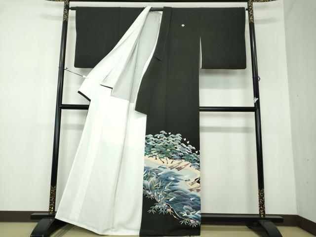 平和屋着物●豪華黒留袖　友禅　作家物　浜松文　千鳥　暈し染め　正絹　逸品　DAAX4269ps