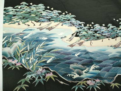 平和屋着物●豪華黒留袖　友禅　作家物　浜松文　千鳥　暈し染め　正絹　逸品　DAAX4269ps