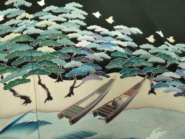 平和屋着物●豪華黒留袖　友禅　作家物　浜松文　千鳥　暈し染め　正絹　逸品　DAAX4269ps