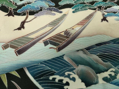 平和屋着物●豪華黒留袖　友禅　作家物　浜松文　千鳥　暈し染め　正絹　逸品　DAAX4269ps