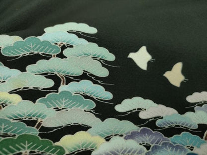 平和屋着物●豪華黒留袖　友禅　作家物　浜松文　千鳥　暈し染め　正絹　逸品　DAAX4269ps