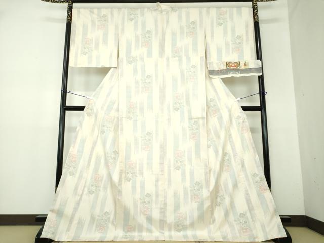平和屋着物●本場大島紬 白大島 草花間道 証紙付き ロング丈 正絹 逸品 未使用 DAAX4298ps