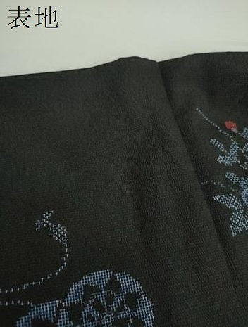 平和屋着物●民芸手織　越後絣　花車文　黒地　吉沢織物　証紙付き　正絹　逸品　DAAX4326ps