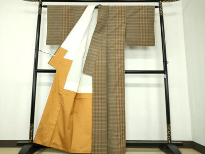 平和屋着物●無形文化財 本場黄八丈 近藤傳 草木染 手織 紬 変わり格子 正絹 逸品 DAAX4328ps