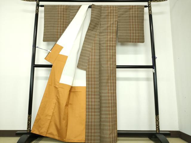 平和屋着物●無形文化財 本場黄八丈 近藤傳 草木染 手織 紬 変わり格子 正絹 逸品 DAAX4328ps