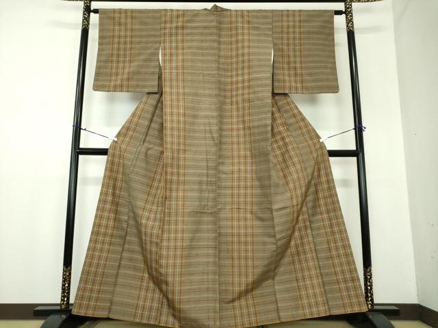 平和屋着物●無形文化財 本場黄八丈 近藤傳 草木染 手織 紬 変わり格子 正絹 逸品 DAAX4328ps