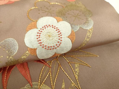 平和屋着物●塩瀬 九寸名古屋帯 駒刺繍 松竹梅 金銀彩 正絹 逸品 DAAX4338ps