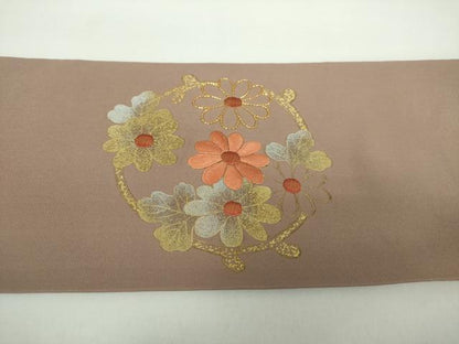 平和屋着物●塩瀬 九寸名古屋帯 駒刺繍 松竹梅 金銀彩 正絹 逸品 DAAX4338ps