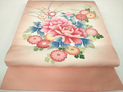平和屋着物●塩瀬 九寸開き名古屋帯 友禅 草花文 正絹 逸品 DAAX4339ps