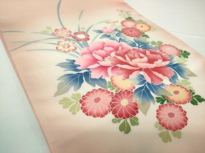 平和屋着物●塩瀬 九寸開き名古屋帯 友禅 草花文 正絹 逸品 DAAX4339ps