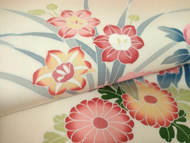 平和屋着物●塩瀬 九寸開き名古屋帯 友禅 草花文 正絹 逸品 DAAX4339ps