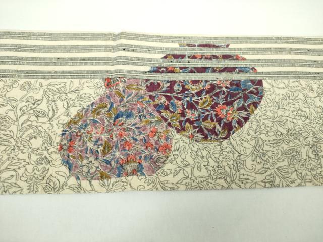 平和屋着物●九寸名古屋帯　紬地　器物更紗花間道　正絹　逸品　DAAX4344ps