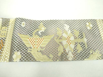 平和屋着物●八寸名古屋帯　唐織　花鳥文　正絹　逸品　DAAX4346ps