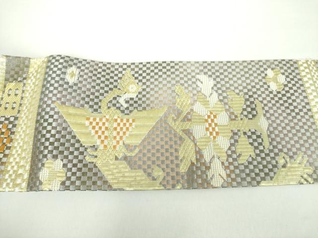 平和屋着物●八寸名古屋帯　唐織　花鳥文　正絹　逸品　DAAX4346ps