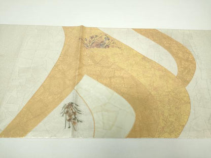 平和屋着物●太鼓柄袋帯　押し花　草花文　金銀彩　正絹　逸品　DAAX4352ps