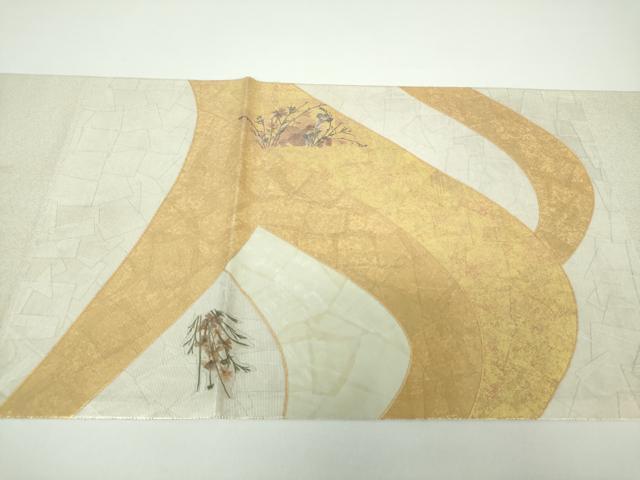 平和屋着物●太鼓柄袋帯　押し花　草花文　金銀彩　正絹　逸品　DAAX4352ps