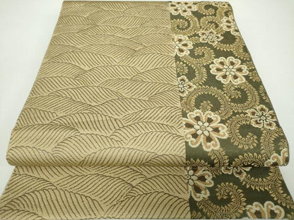 平和屋着物●両面 全通柄袋帯 流水花唐草間道 金糸 正絹 逸品 DAAX4362ps