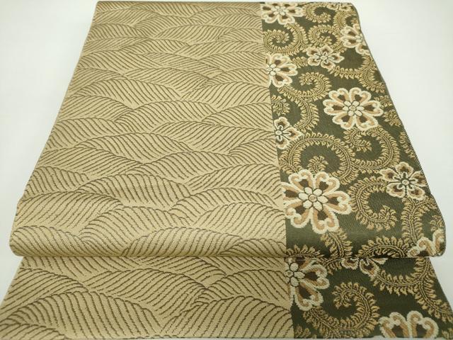 平和屋着物●両面 全通柄袋帯 流水花唐草間道 金糸 正絹 逸品 DAAX4362ps