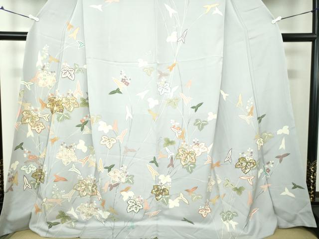 平和屋着物●創業460年・千總 訪問着 駒刺繍 沢瀉 蔦の葉花文 金彩 大丸扱い ロング丈 正絹 逸品 DAAX4385ps