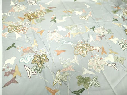 平和屋着物●創業460年・千總 訪問着 駒刺繍 沢瀉 蔦の葉花文 金彩 大丸扱い ロング丈 正絹 逸品 DAAX4385ps