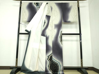 平和屋着物●伝統工芸士 京友禅染色作家 田家鬼彩 訪問着 霞文 暈し染め ロング丈 正絹 逸品 DAAX4402ps