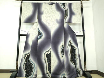 平和屋着物●伝統工芸士 京友禅染色作家 田家鬼彩 訪問着 霞文 暈し染め ロング丈 正絹 逸品 DAAX4402ps