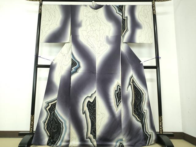平和屋着物●伝統工芸士 京友禅染色作家 田家鬼彩 訪問着 霞文 暈し染め ロング丈 正絹 逸品 DAAX4402ps
