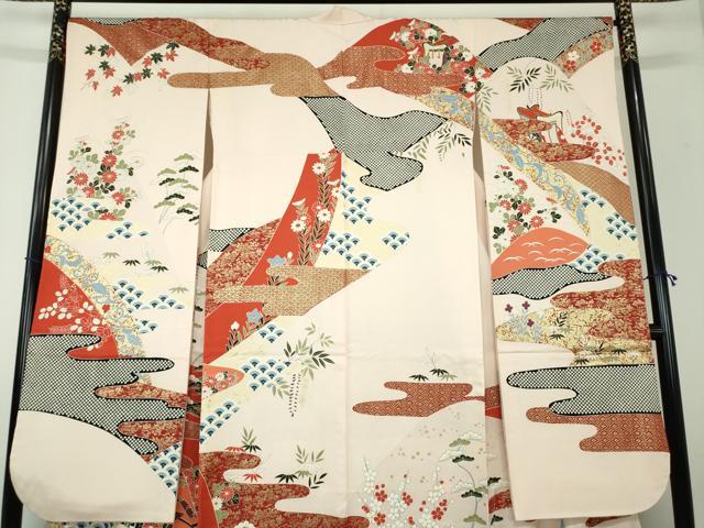 平和屋着物●豪華振袖 駒刺繍 御所車花文 金彩 正絹 逸品 DAAX4413ps