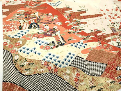 平和屋着物●豪華振袖 駒刺繍 御所車花文 金彩 正絹 逸品 DAAX4413ps
