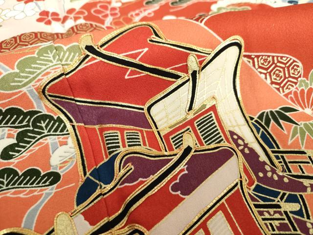 平和屋着物●豪華振袖 駒刺繍 御所車花文 金彩 正絹 逸品 DAAX4413ps