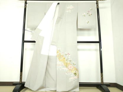 平和屋着物●京友禅作家　米沢新之助　訪問着　駒刺繍　洋花文　金彩　正絹　逸品　DAAX4416ps