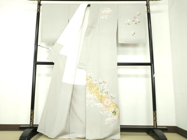 平和屋着物●京友禅作家　米沢新之助　訪問着　駒刺繍　洋花文　金彩　正絹　逸品　DAAX4416ps