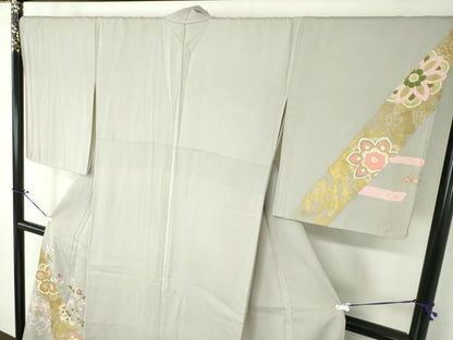 平和屋着物●京友禅作家　米沢新之助　訪問着　駒刺繍　洋花文　金彩　正絹　逸品　DAAX4416ps