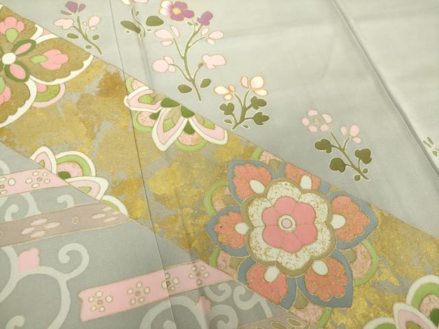 平和屋着物●京友禅作家　米沢新之助　訪問着　駒刺繍　洋花文　金彩　正絹　逸品　DAAX4416ps