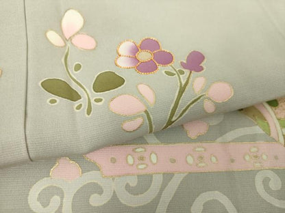 平和屋着物●京友禅作家　米沢新之助　訪問着　駒刺繍　洋花文　金彩　正絹　逸品　DAAX4416ps
