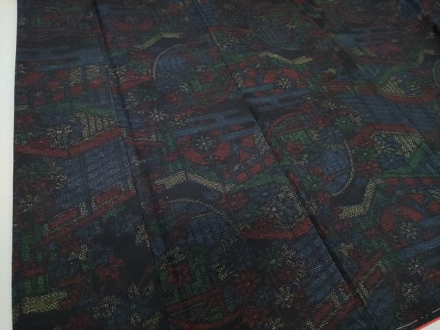 平和屋着物●結城紬　風景花文　正絹　逸品　DAAX4443ps