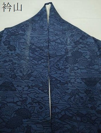 平和屋着物●本藍 型絵染 小紋 風景花文 正絹 逸品 DAAX4446ps
