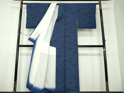 平和屋着物●本藍 型絵染 小紋 風景花文 正絹 逸品 DAAX4446ps
