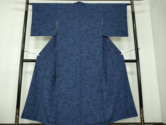 平和屋着物●本藍 型絵染 小紋 風景花文 正絹 逸品 DAAX4446ps