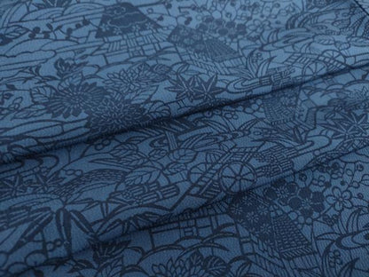 平和屋着物●本藍 型絵染 小紋 風景花文 正絹 逸品 DAAX4446ps